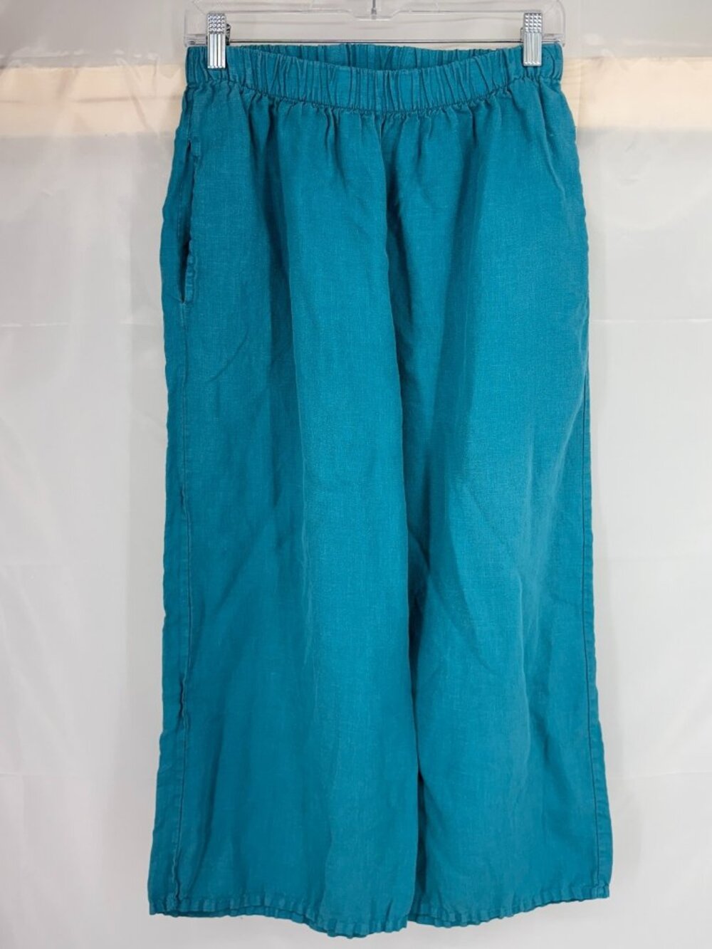 Bryn Walker Women S Linen Wide Leg Pants Cropped Blue Pull On Lightweight Beach